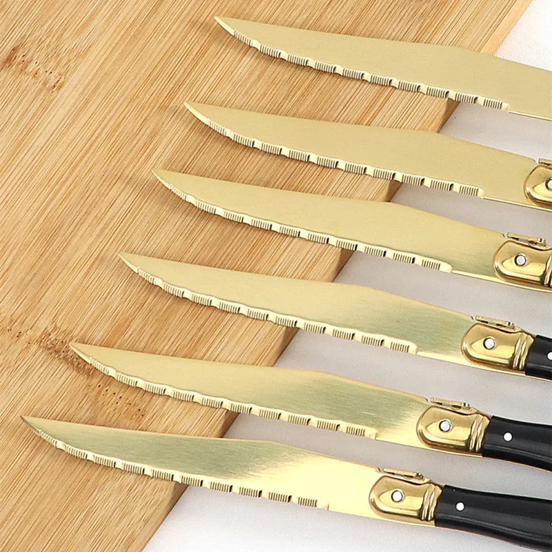 9inch Laguiole Steak Knives Set Titanium Gold Plating Sharp Knives Food  Grade Dinnerware Sets Black Golden Dinner Knife 4-12Pcs - AliExpress