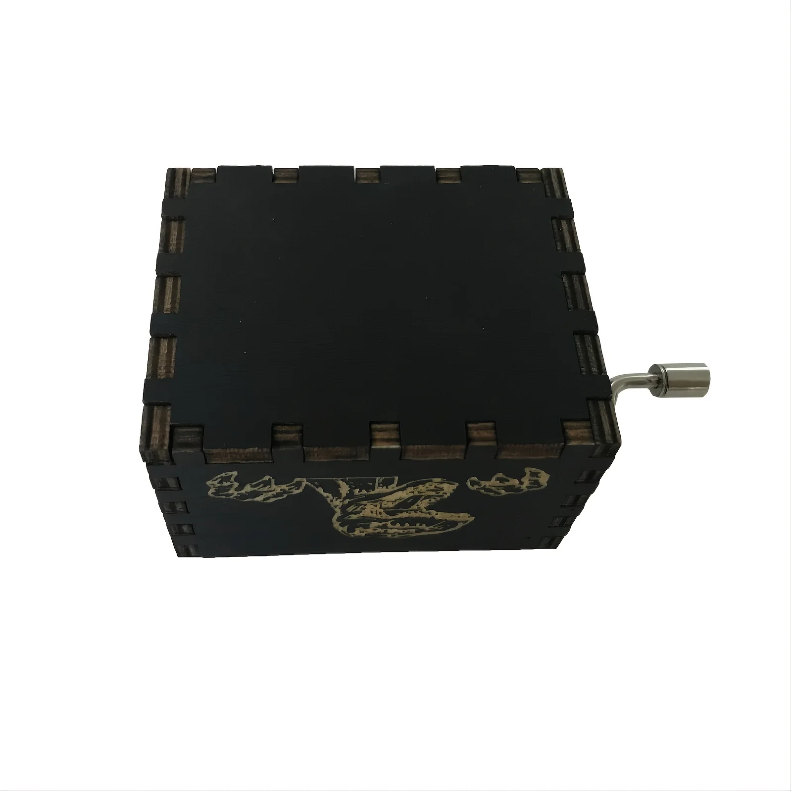 1pc Black Birthday Music Box Wooden Antique Carved Hand Cranked Classic Theme Music for Christmas Gifts Family Decoration 6