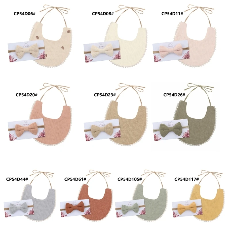 

97BE Super Soft Absorbent Feeding Bibs Newborn Saliva Towel with Bowknot Hairband Cotton Baby Bibs
