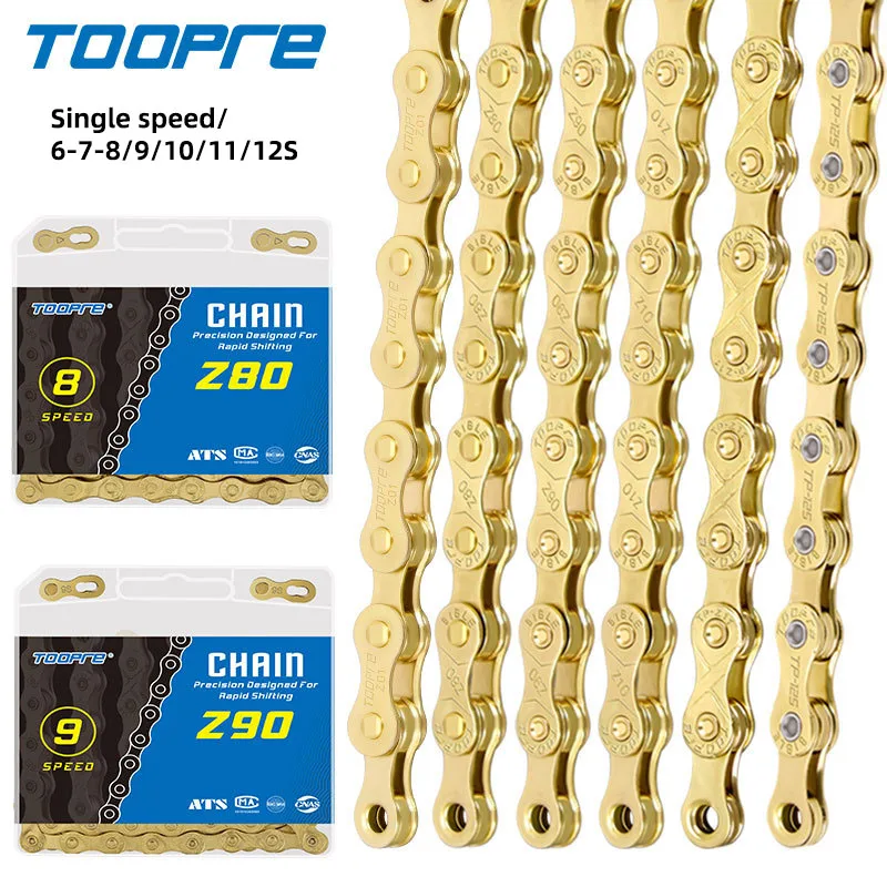 TOOPRE MTB Bicycle Chain 1/ 6/7/8 /9 /10 /11 /12 Speed Mountain Road Bike Gold Chain Electroplated And Rust-proof Variable