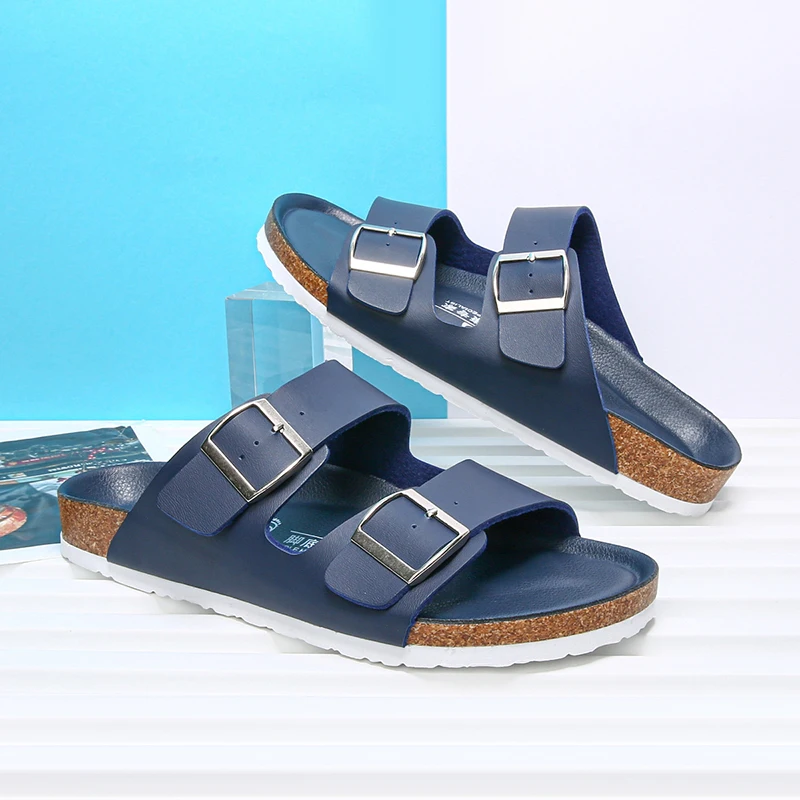 2023 New Summer Beach Vacation Cork Slippers Casual Double Buckle Non-slip Clogs Slides Man Women Slip on  Soft Sole Flats Shoes