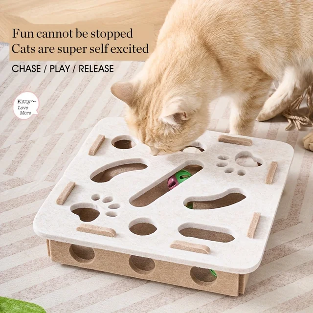 Interactive Cat Puzzle Toy Felt Toy Box with Maze Tunnel Bell Ball Indoor Entertainment Cat Toy Interactive Cat Puzzle Toy Felt Toy Box with Maze Tunnel Bell Ball Indoor Entertainment Cat Toy