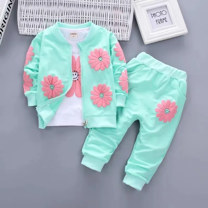 

2024 Real Roupas Infantis Children's Garment Spring And Autumn New Girl Pure Cotton Printing Three-piece Child Suit 0-4y