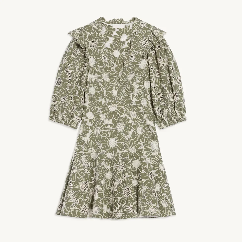 

Женская юбка с вышивкой The same French, новинка весны-лета 2021, зеленая короткая юбка с ромашками и оборками, женская одежда