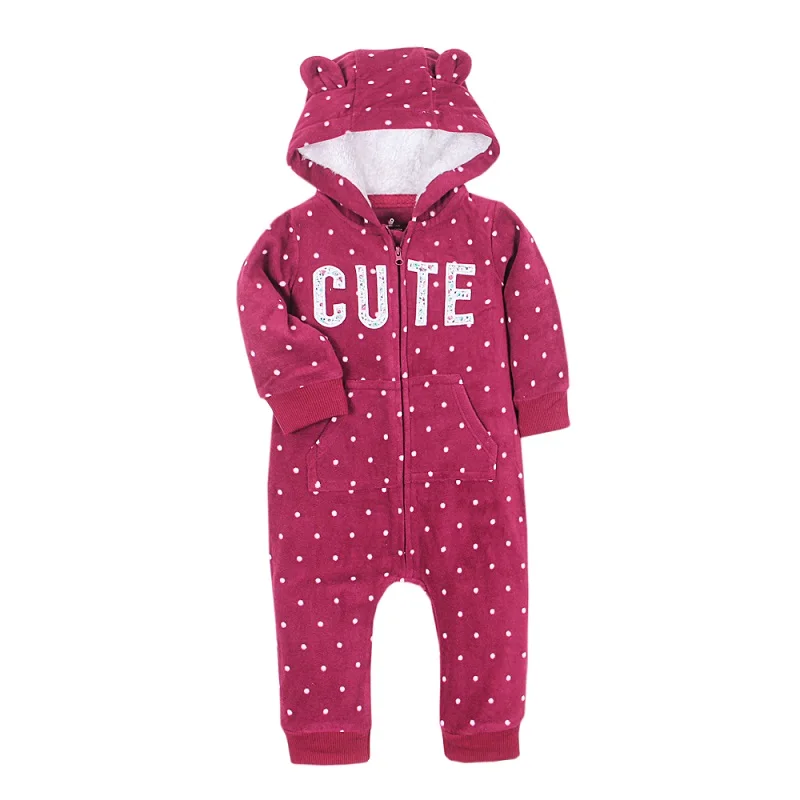 Newborn Baby Girl Rompers Fall Winter Hooded Warm Polar Fleece Babe