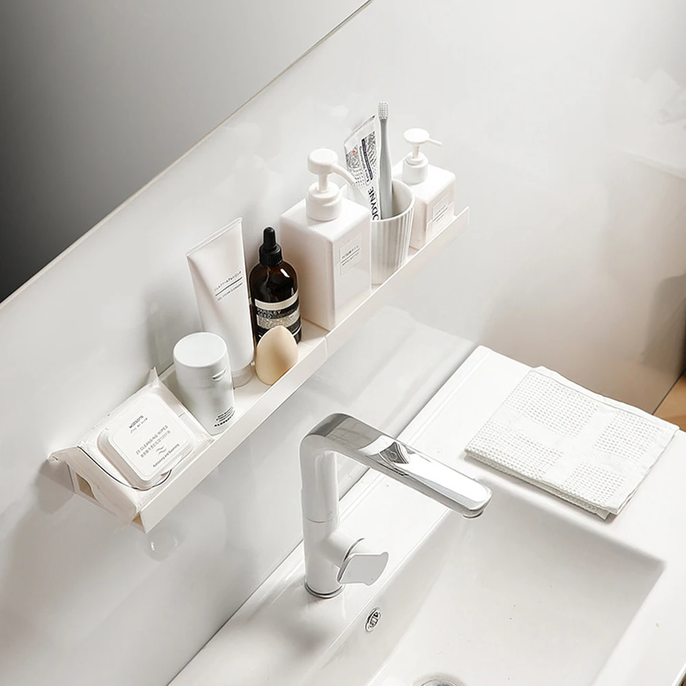 Bathroom Shelf No Drill Organizer Shower Storage Rack White Corner Shelves Wall Mounted ABS Toilet Shampoo Holder For Kitchen 5