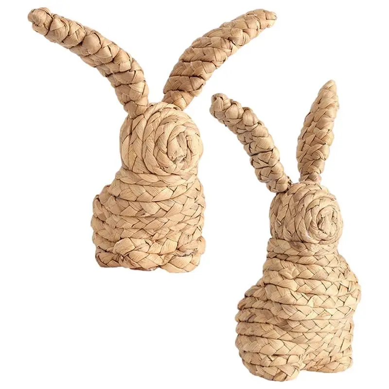 

Easter Straw Bunny Figurine Handmade Cattail Rabbit Figure Creative Home Ornament Farmhouse Garden Decoration Spring Easter Gift