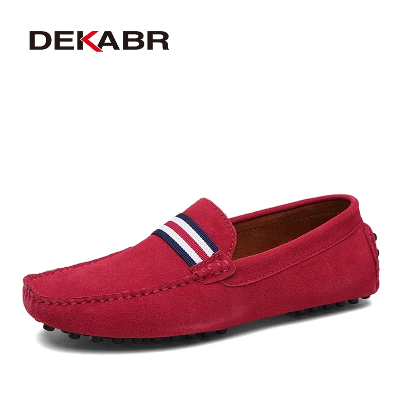 DEKABR 남성용 스웨이드 로퍼,  가죽 슬립 온 모카신, 편안한 레드 모카신..