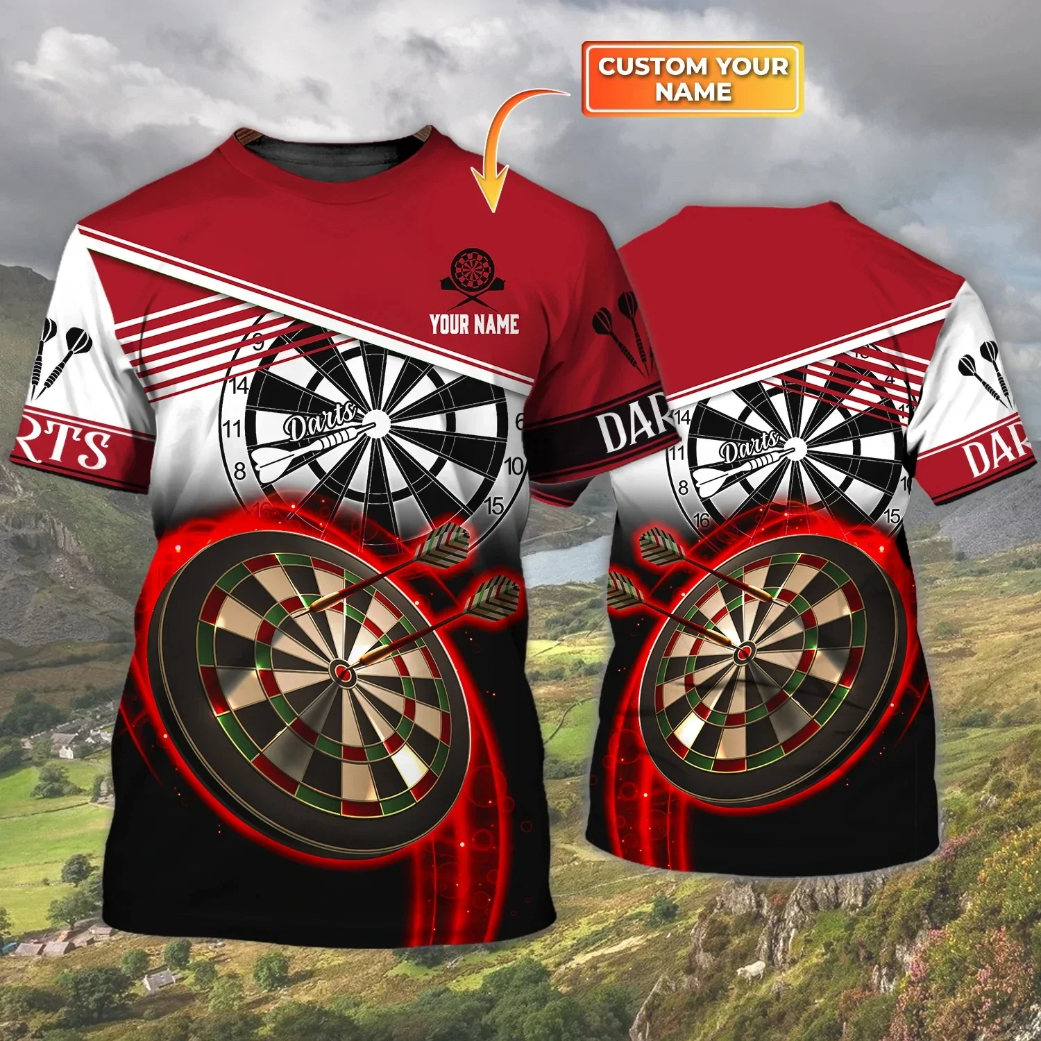 Benutzerdefinierte mit Namen Dart und Bier 3D All Over gedruckt Sommer Herren T-Shirt Dart Lover T-Shirt Casual Unisex Kurzarm DW80 – Detail 21