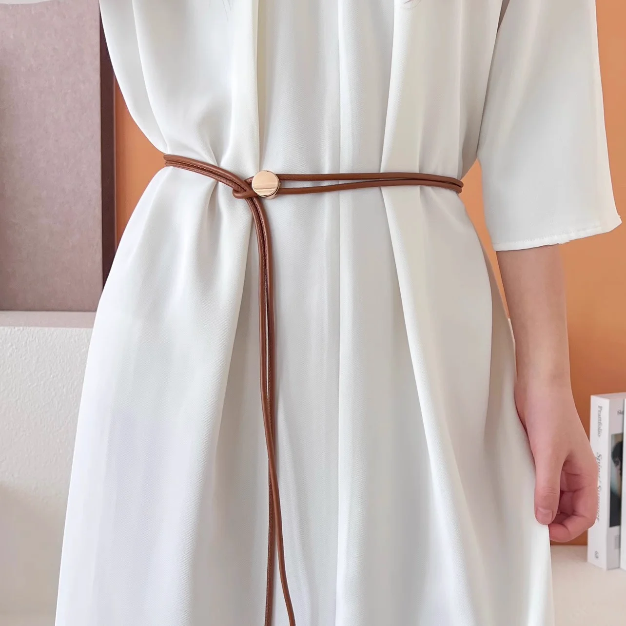 Leather Belt Womens Dress Belt 1pcs Soft Leather Cord Thin Waist Belt for Women Summer Dress Shirt Decorative Versatile Long Waist Cord Fashionable