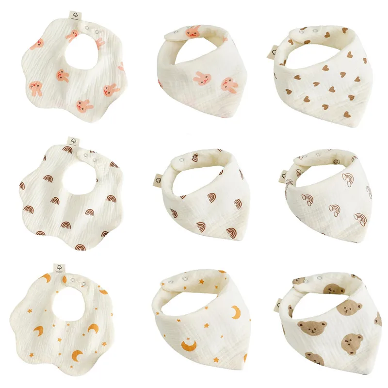 

Baby Bibs Baby Feeding Bibs 6 Layers Cotton Petal Triangle Shape Infants Print Crepe Saliva Towel Newborn Soft Burp Cloth Bib
