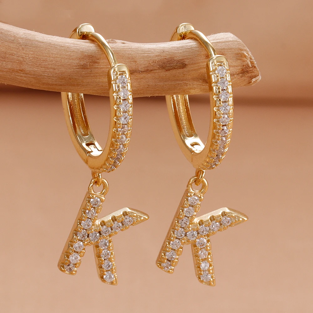 Nidin Hot Sale Initial A-Z Letters Mini Small Hoop Earrings Gold Color Zircon Jewelry Alphabet Fashion Christmas New Year Gift
