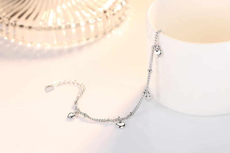 Original Solid Silver 925 Color Bracelet For Women Romantic Birthday Present Heart Charms Bracelet Fashion Jewelry Gifts
