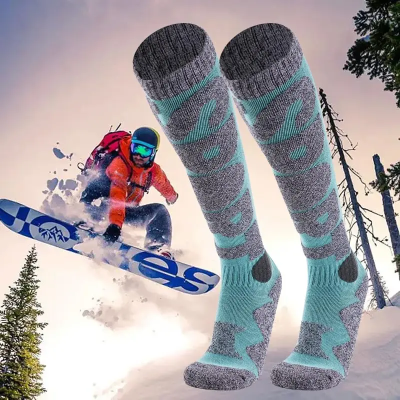 Winter Warm Ski Socks Thermal Anti-slip Knee High Snowboard Wool Socks Moisture-wicking Cold-proof Thickened Long Tube Socks