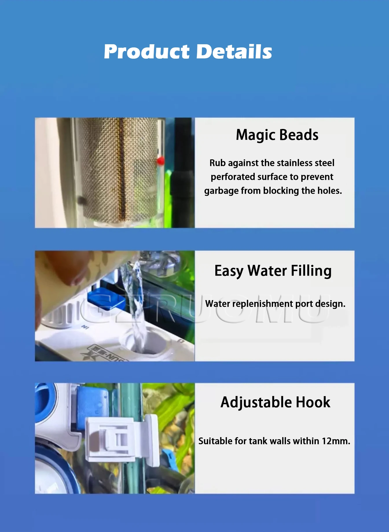 New 3 in 1 Fish Tank Filter YBF-500 Oxygen Filtration Integrated Machine Water P