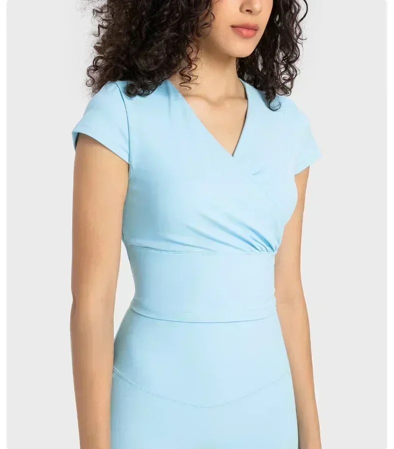 Lemon Women's Short Sleeve Top Yoga T-shirt Gym Fitness Sport Shirts Women Clothing Sportswear Artistic Fold Outdoors Blouse