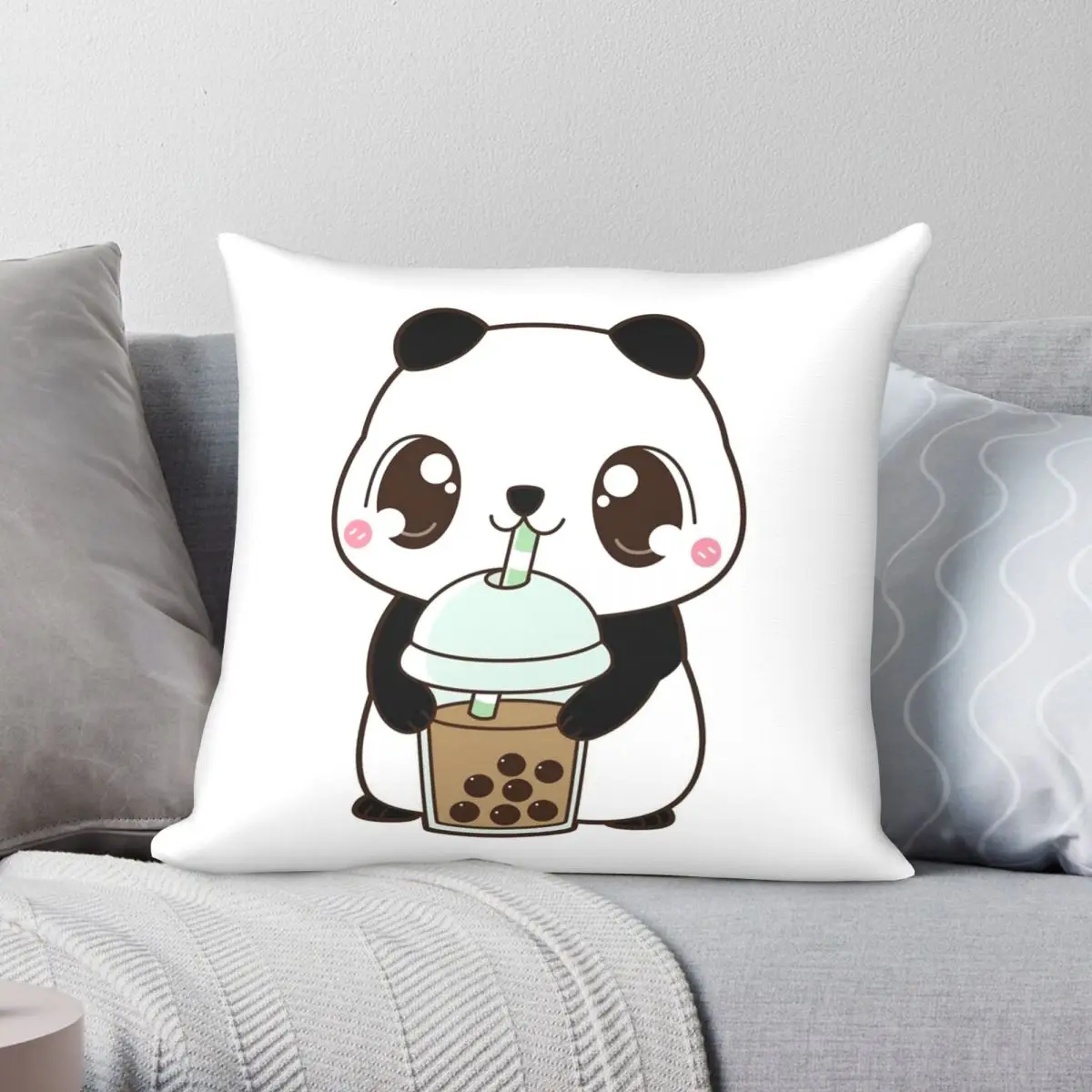 

Panda Bubble Tea Panda Lovers Square Pillowcase Polyester Linen Velvet Creative Decor Throw Pillow Case Room Cushion Cover 45x45