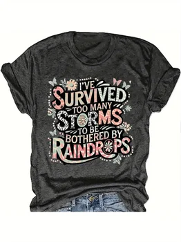 Survived Too Many Storms Women's Tee, Floral Butterfly Graphic Dark Grey Top 1