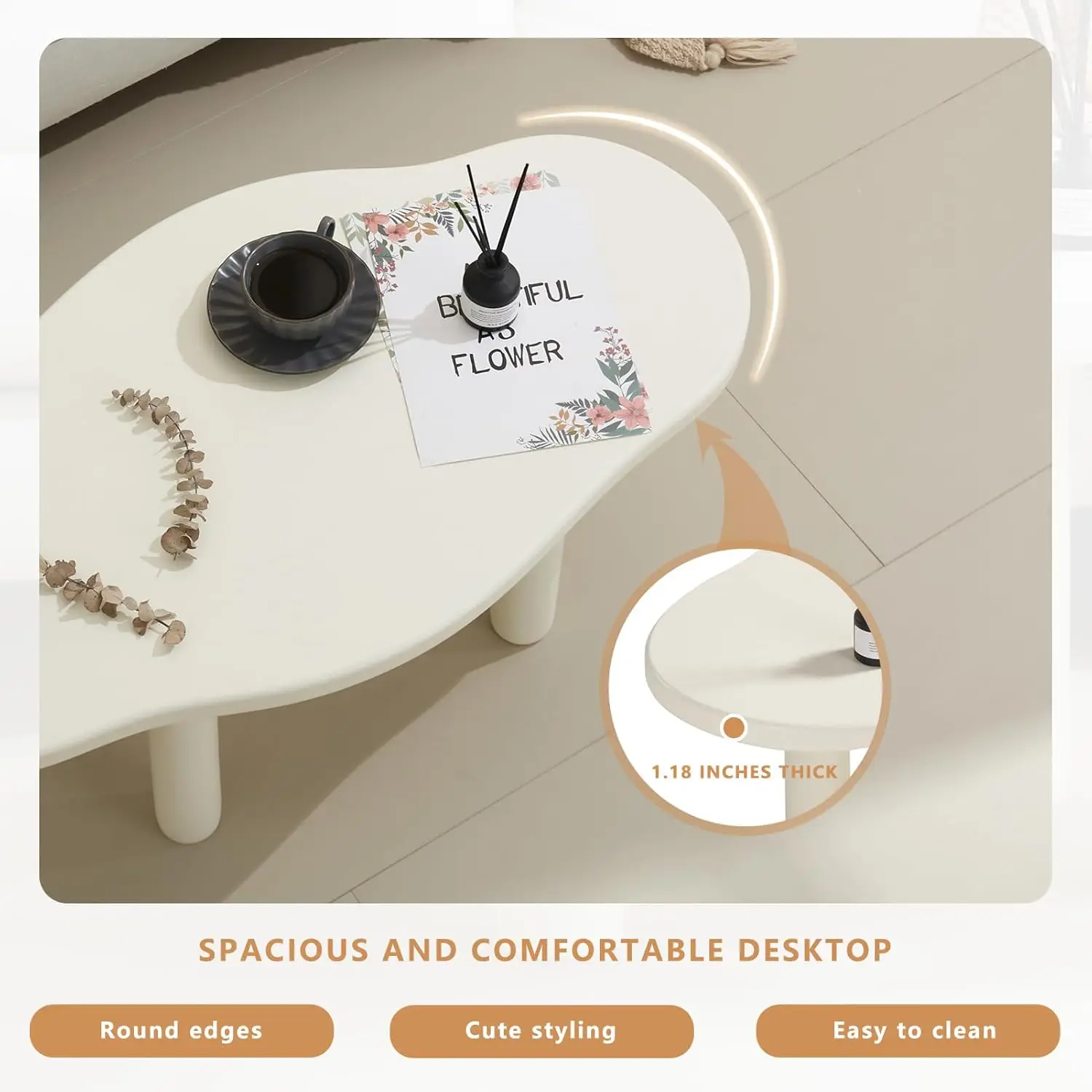 Cloud Coffee Table - Cute Coffee Table - Irregular Shape Coffee Table with 4 Legs - Modern End Table,Easy Assembly-White 6