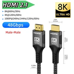 Ultra High - Speed Braided HDMI Cable, 48Gbps, 8K/4K Resolution with ARC and 3D Support - 2m 6.6ft (1036 - 8k netting)