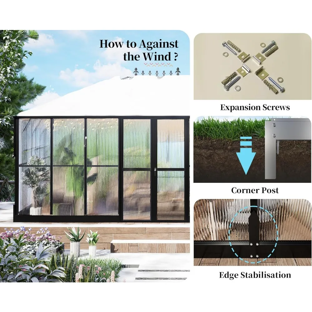 Greenhouse, Polycarbonate Greenhouses, Greenhouses Kit with Widened Lockable Doors,Sunroom, Greenhouse