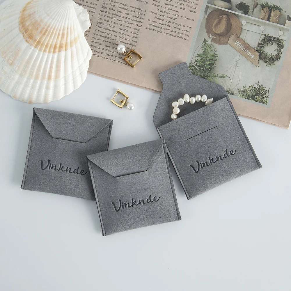 Custom Logo Luxurious Microfiber Envelope Flap Package Jewelry Pouch Suede Organizer Earrings Ring Necklace Bags Small Business custom jewelry packaging bags 6x6cm 8x8cm 10x10cm 12x12cm small envelope flap microfiber jewelry pouch