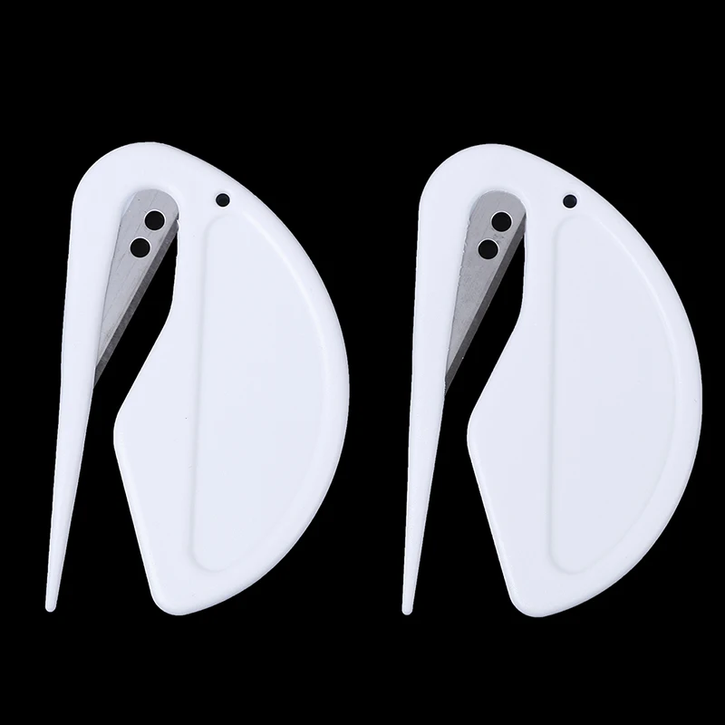 Hot Sale! Plastic 2pcs Letter Opener Mini Sharp Letter Mail Envelope Opener Safety Papers Guarded Cutter Blade Office Equipment
