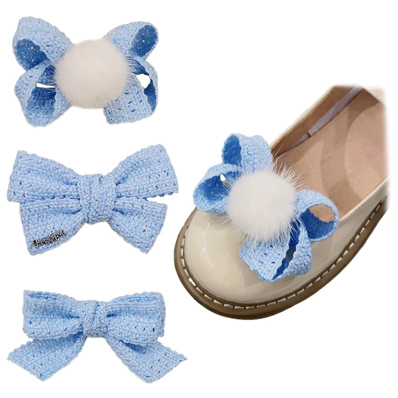 

2 Pcs Bow Shoe Clips Knitted Shoe Embellishment Detachable Pom Pom Shoe Clips Cute Lolita Shoe Decoration for DIY Accessories
