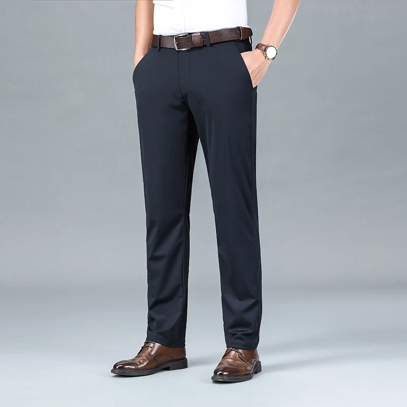아이스 실크 비즈니스 캐주얼 바지 남성 봄/여름 신축성 바지 편안하고 통기성이 뛰어난 긴 스트레이트 레그 캐주얼 바지