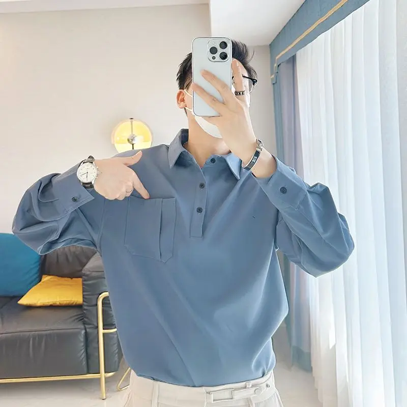 

Fashion Lapel Button Pockets Solid Color Casual Polo Shirts Men's Clothing 2024 Spring New Loose Korean Tops All-match Tee Shirt
