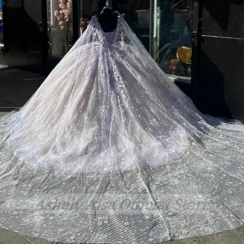 Vestido de quinceañera mexicana lila con capa, apliques, 15, dulce, 16 VX, fiesta de graduación, Mariee, fotos reales