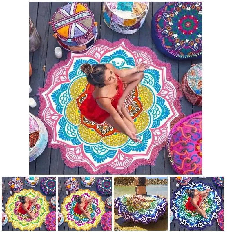 Indischer Mandala-Wandteppich mit Quaste bedrucktes Strand tuch Wandbehang Yoga matte Bikini-Vertuschung für Wohnkultur – Detail 2