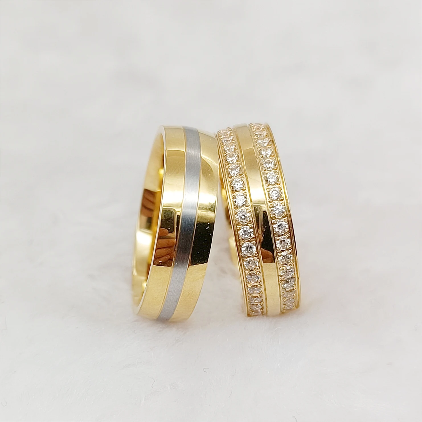 

High Quality Designer cz diamond Engagement Couples Wedding Rings 24 carat gold plated fashion stainless steel jewelry men rings