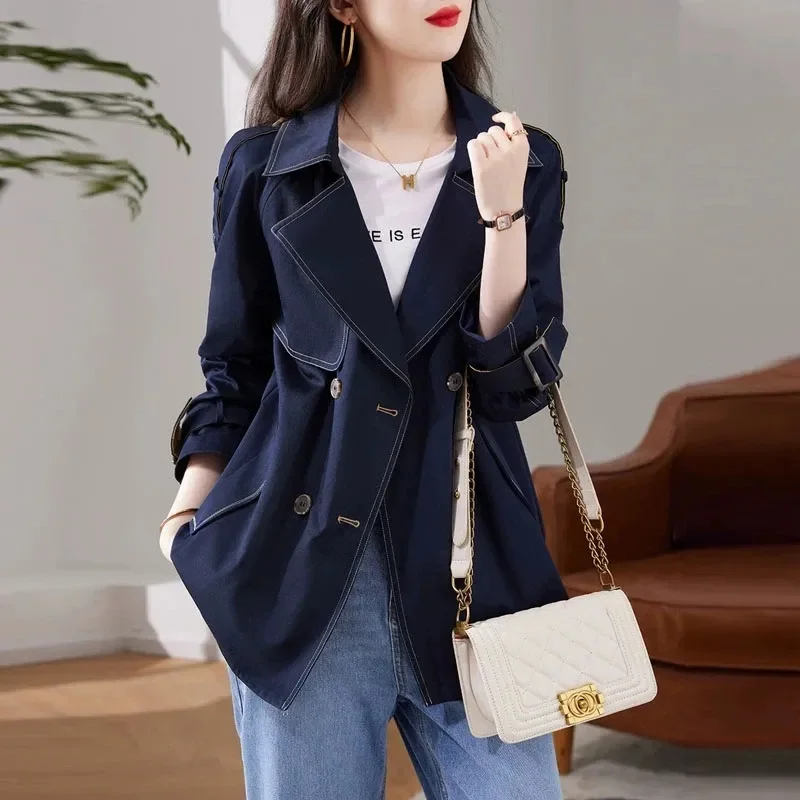 

European and American Fashion Short Outwear Women Spring Autumn 2023 New Simple Joker Casual Loose Long-sleeved Trench Coat Lady