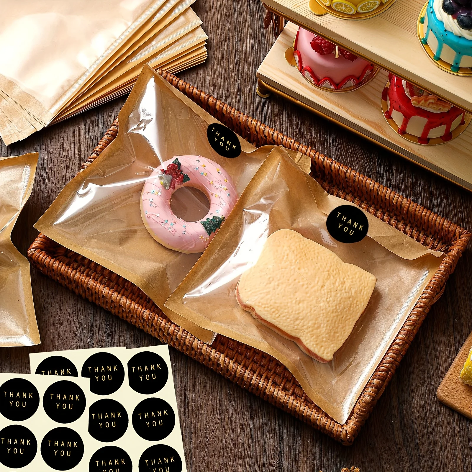 Custom Kraft Bakery Bags with Clear Window & Stickers – 7" Heat-Sealable Treat Pouches - SKU HSBB1521 - UGI Packaging