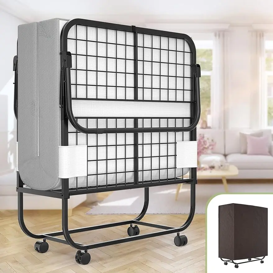 Description Picture 2 of itemCot Size Foldable Bed with 5 Inch Memory Foam Mattress and Metal Frame, Roll Away Bed Storage Cover Included, 75 x 31 Inch