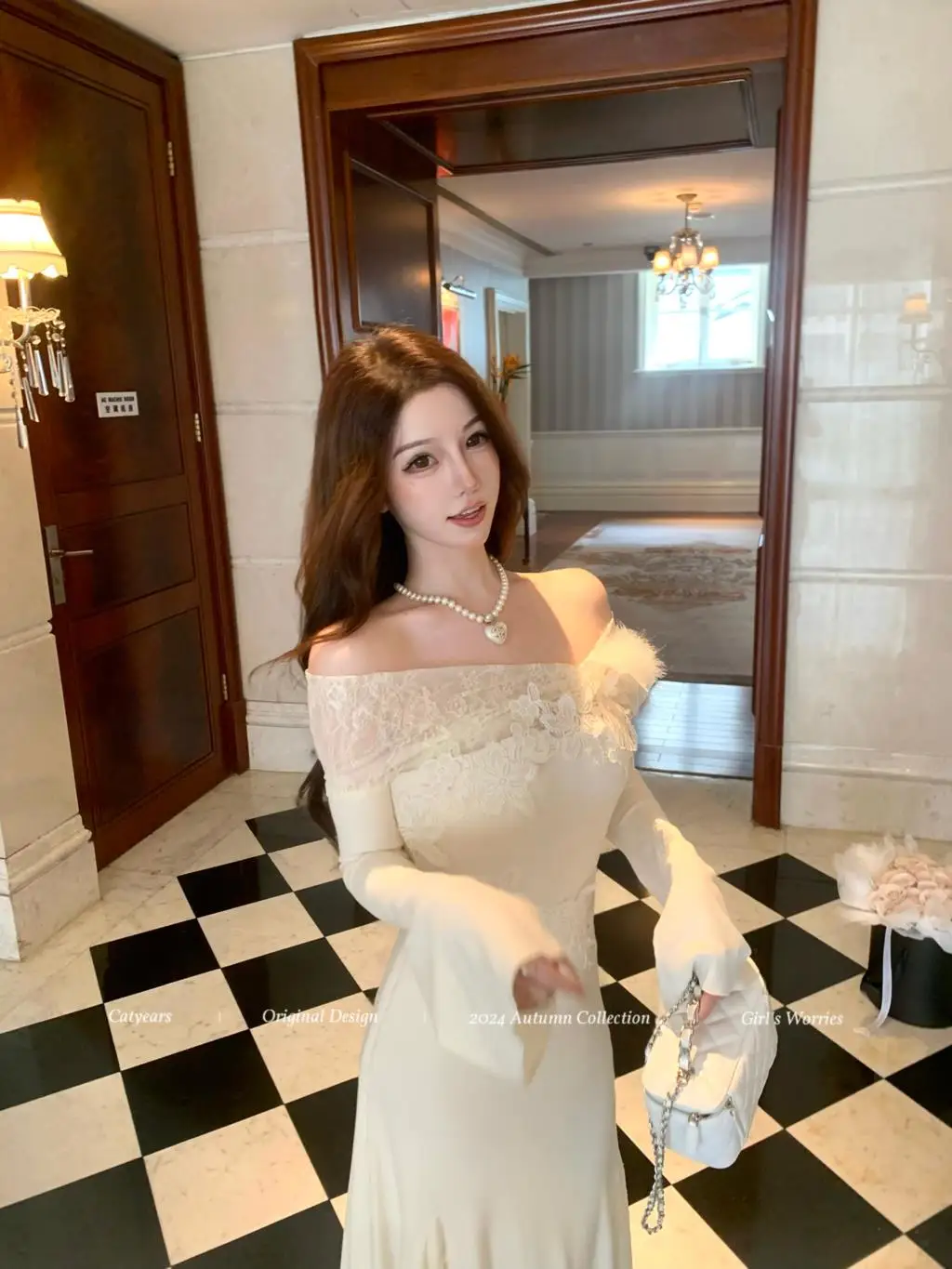 Vestidos de punto nuevos de otoño e invierno para mujer, cuello alto, manga acampanada, encaje de retazos, corte sirena, moda coreana, Vestidos para mujer