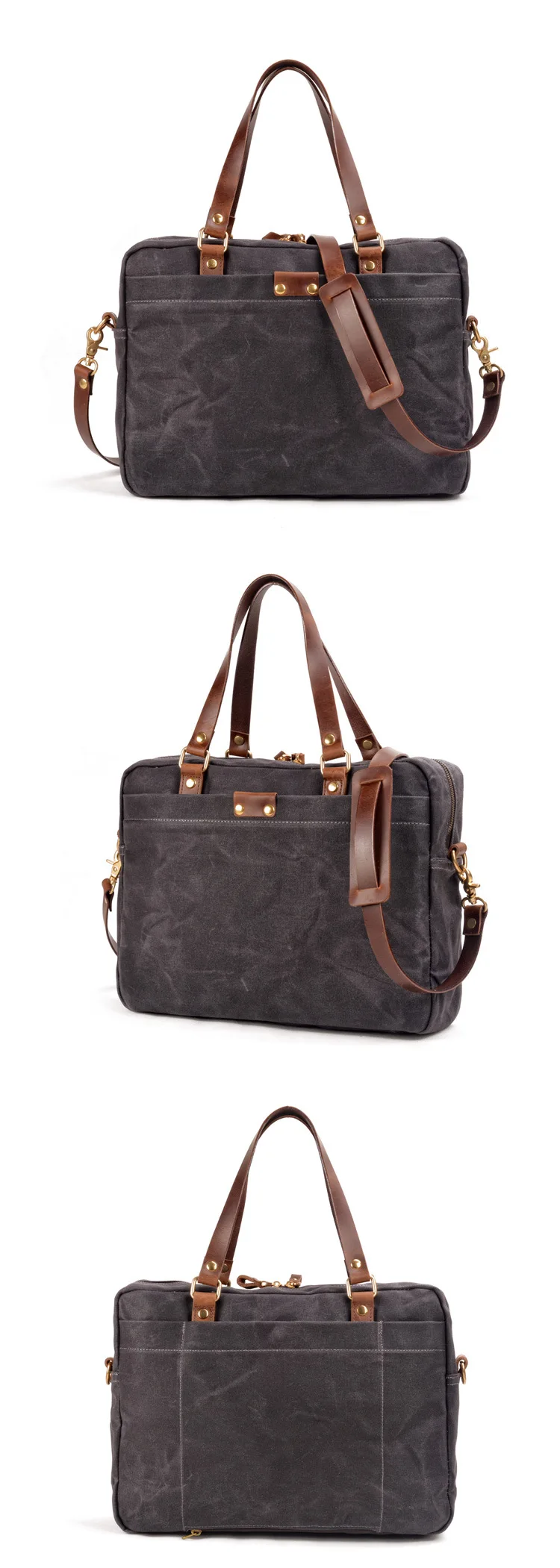 Grey Mens & Womens Canvas Leather Briefcase Bag