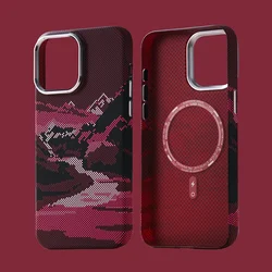 Abstract Landscape Relief Design MagSafe - Compatible Phone Case with Alloy Lens Shield - iPhone 15 Pro Max (Color d)