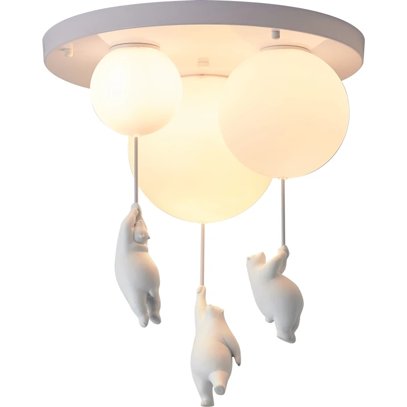 Moderne Polar Bär Anhänger Kronleuchter Kreative Mike Weiß Glas Ball Harz Innen Kind Kinder Kindergarten Hängen Led Lampe