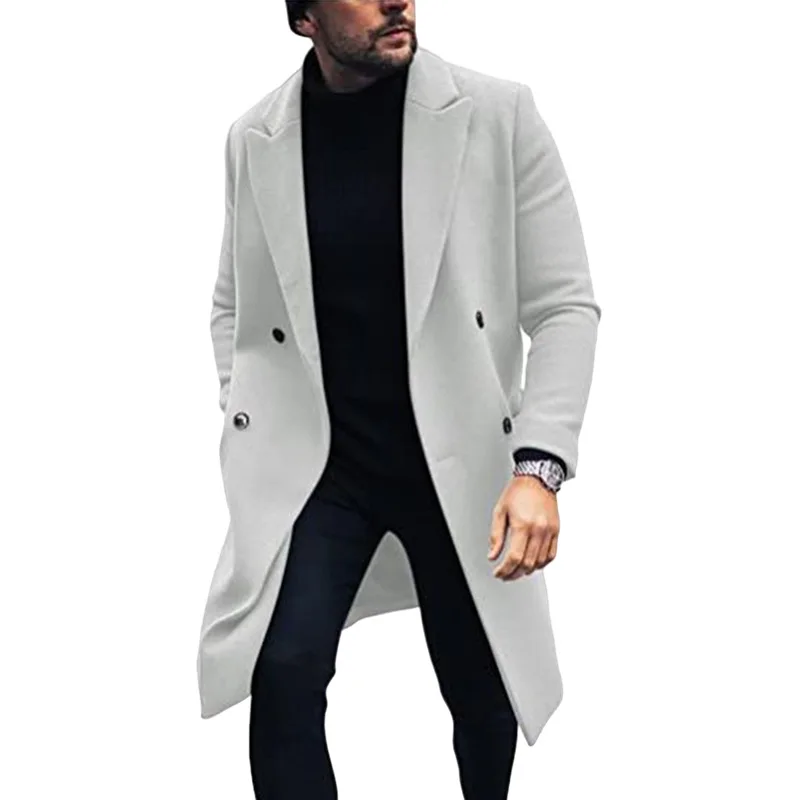 Stand Up Collar Personalized Solid Color Woolen Coat for Men 2023 Slim Fit Extended Style Woolen Trench Coat Autumn Winter Coat