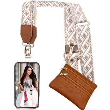Cinturino a tracolla regolabile in stile boho con borsa a portafoglio staccabile per donna, per uso quotidiano e viaggi