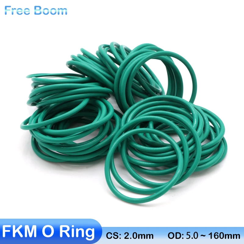 

10/50Pcs Green FKM O Ring CS 2mm OD 5~160mm Sealing Gasket Insulation Oil Resistant High Temperature Resistance Fluorine Rubber