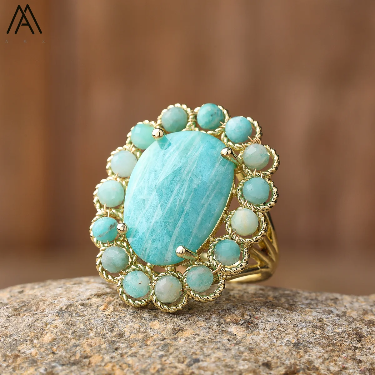 Mode Frauen Blau Türkis Aussage Ringe Böhmen Natürlichen Edelstein Einstellbare Ring Designer Hochzeit Schmuck Geschenke – Detail 12