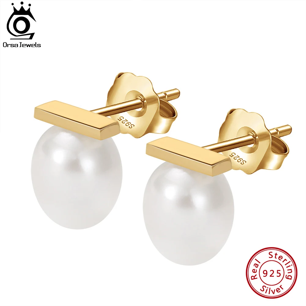 

ORSA JEWELS 925 Sterling Silver Pearl Earrings for Women Fashion Simple Freshwater Pearl Eardrop Jewelry Anniversary Gift GPE40