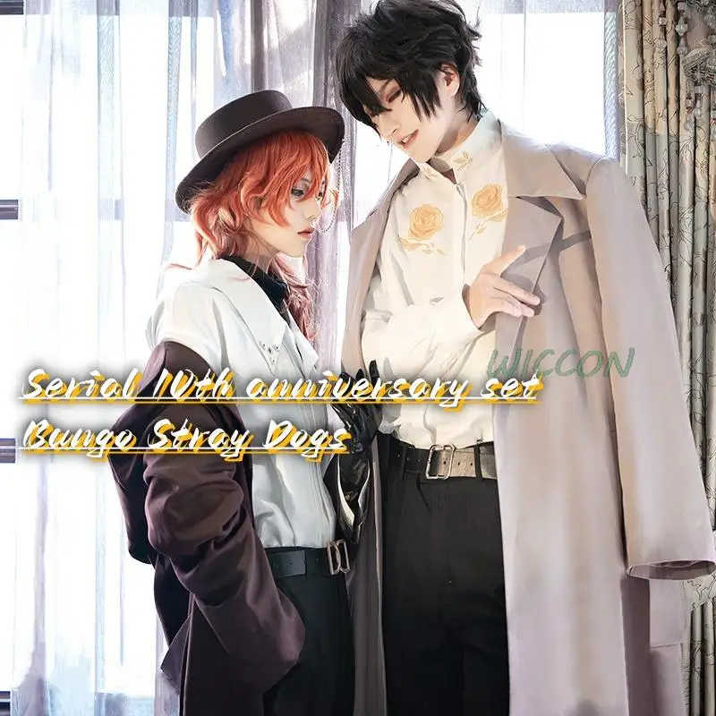 

Japanese Anime Bungo Stray Dogs Dazai Osamu Nakahara Chuuya Cosplay Costume Serial 10th anniversary set Uniforms Party Clothes