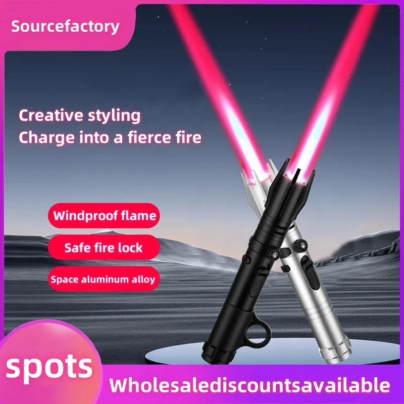Description Picture 2 of itemNew interstellar black warrior lightsaber high-temperature flamethrower detachable red flame blue flame windproof lighter outdoo