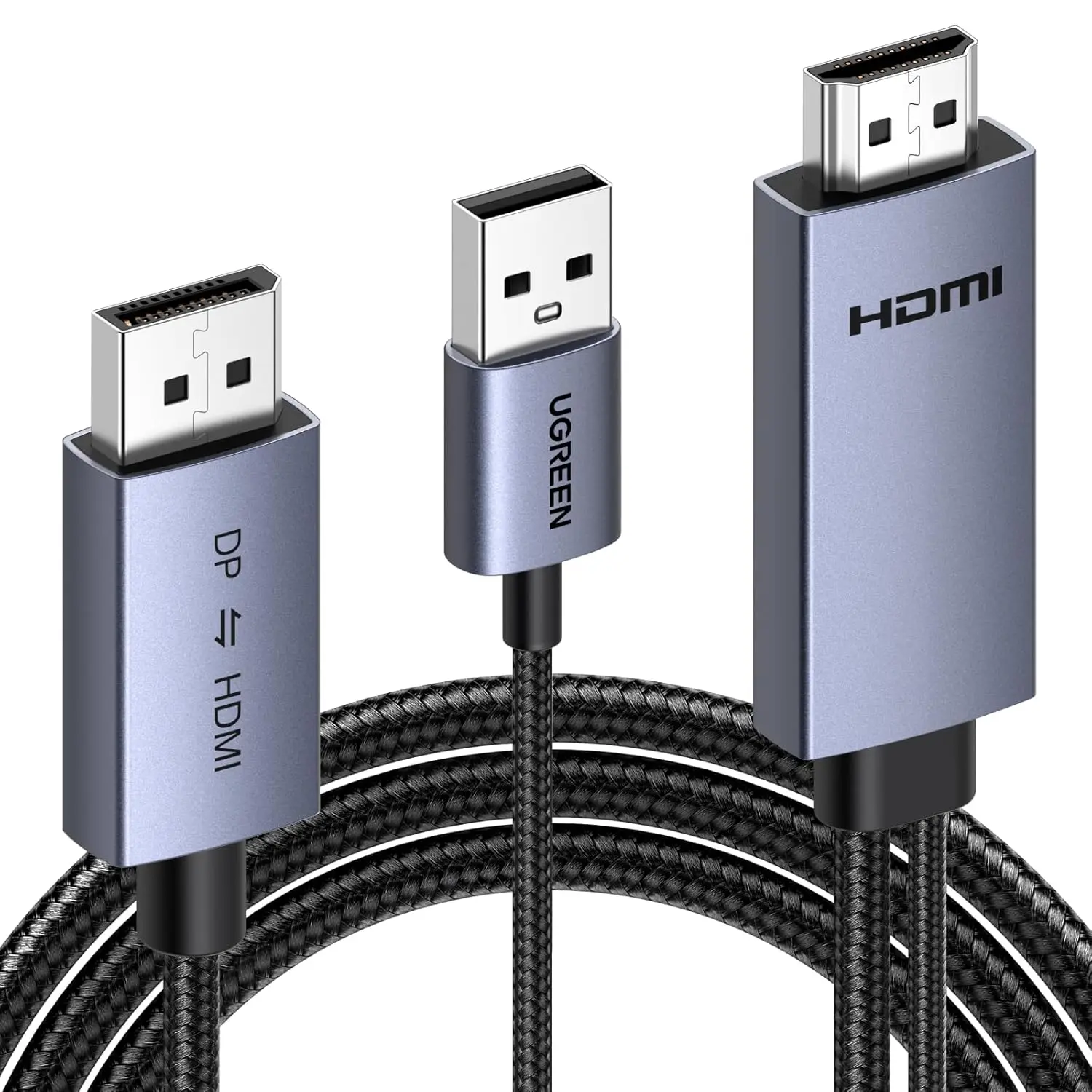 UGREEN 4K 60Hz 양방향 디스플레이포트 케이블 남성-남성 어댑터 DP 1.2, HDCP 2.2, 1.4 4K 30Hz USB 전원 공급