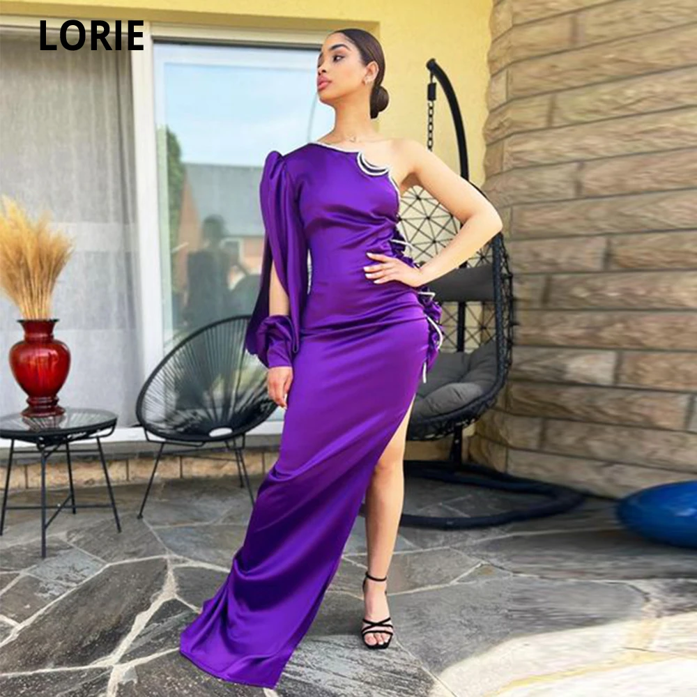 

LORIE Off The Shoulder Purple Mermaid Prom Dress For Women Leg Slit Evening Party Gowns Fashion Beadings Vestidos De Graduación