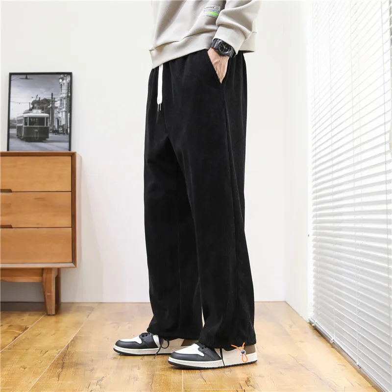 Corduroy Trousers Men'S Loose Straight Leg Trousers In Winter Men'S Sports Casual Trousers Drawstring Leggings